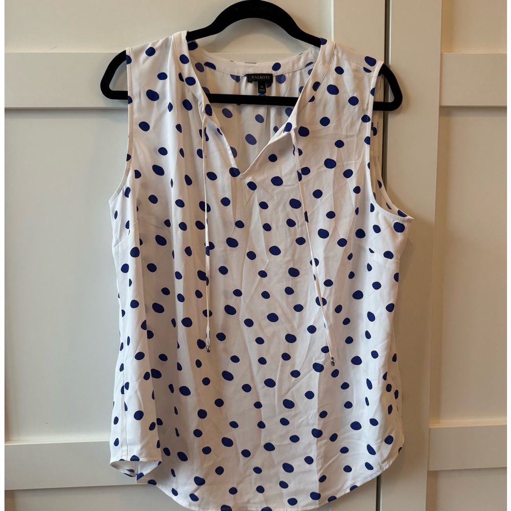 Talbots White and Blue Polka Dot Blouse